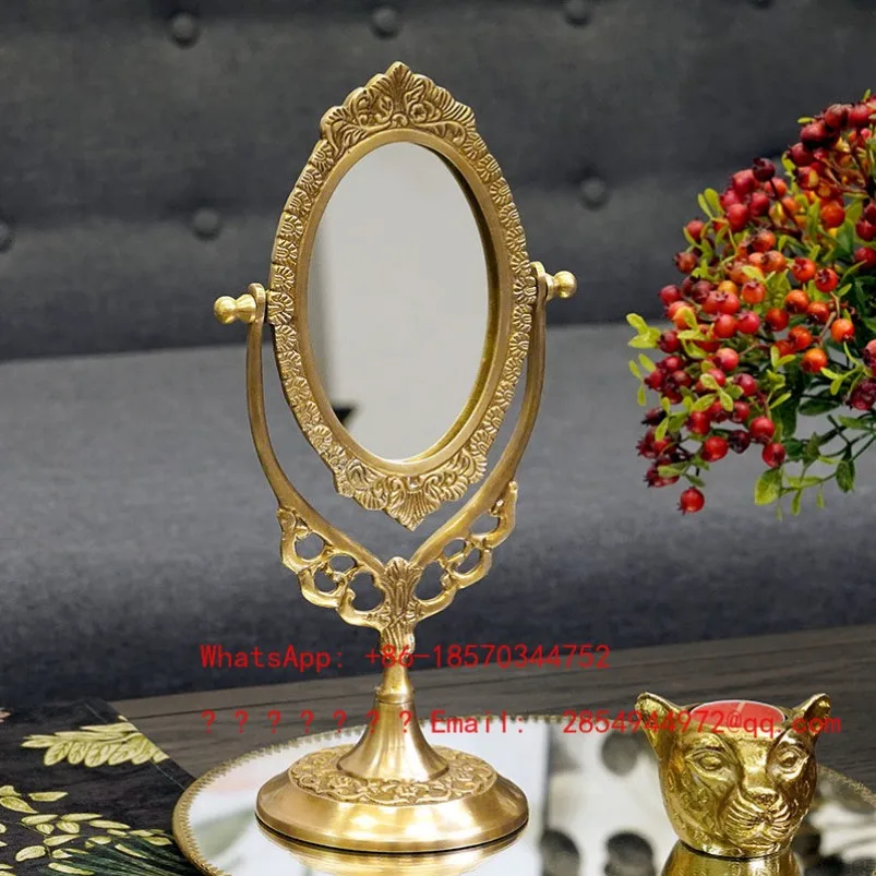 Retro Hand-carved Desktop Mirror Makeup Mirror Classical Luxury Home Vanity Mirror Ornament