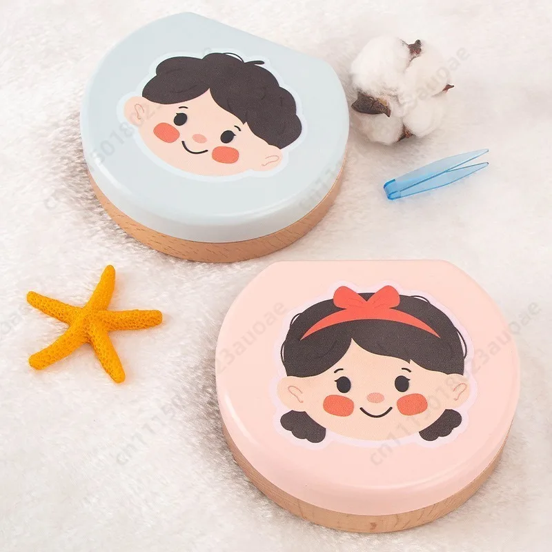 Wooden Baby Teeth Keepsake Box with Hair Storage Bottle Deciduous Teeth Collection Box for Boys Girls Memory Ornament