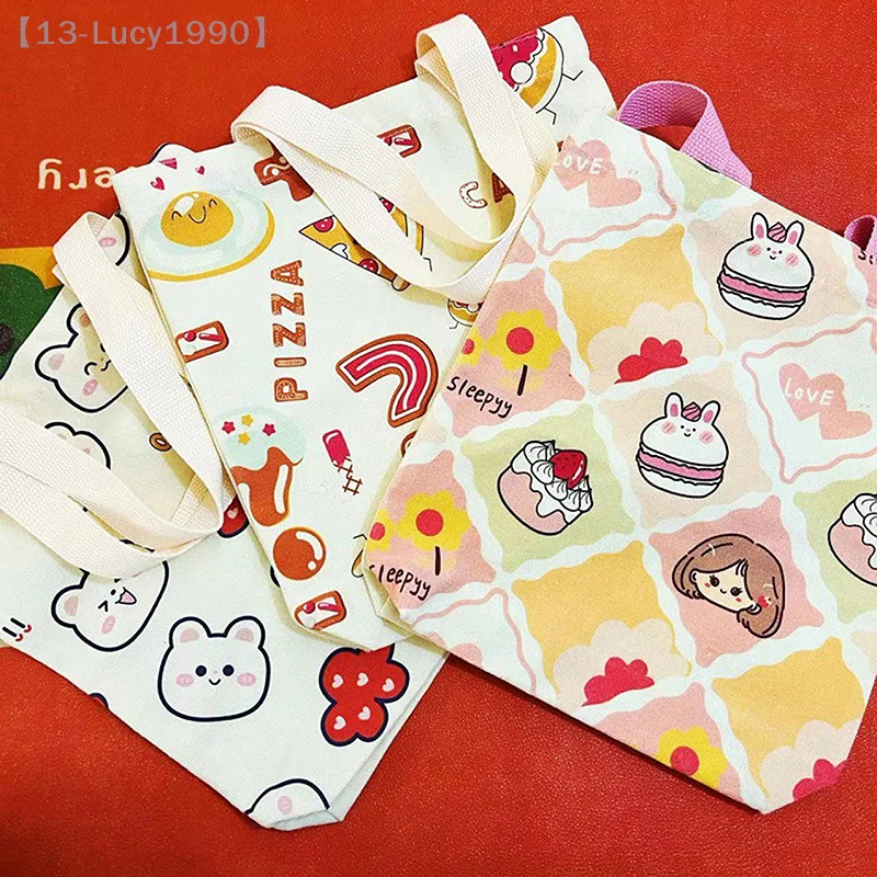 [cc]Cartoon Hand Bag Canvas Tote Lunch Box Student Bento Gift Bag Girl Work Birthday Gift