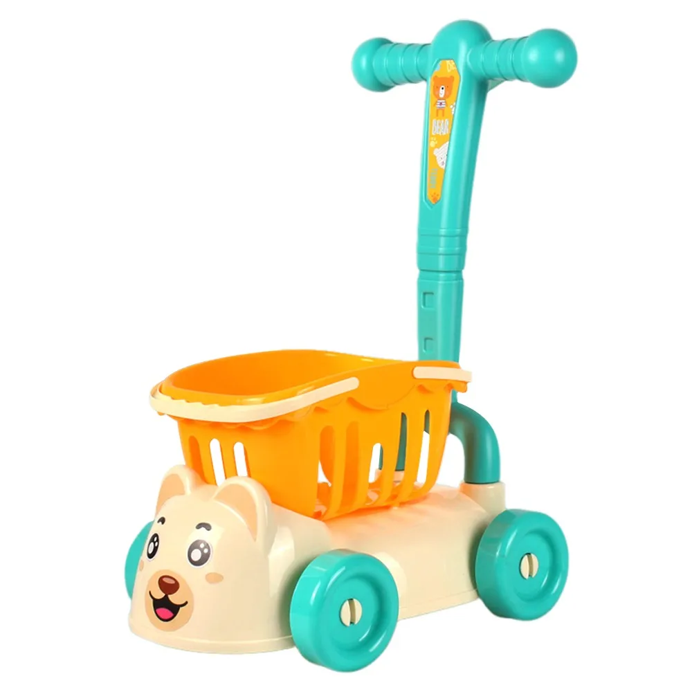 Multicolor Shopping Cart Toy Fruit Cutting Cartoon Bear Role Playing Toy Playing House Intellectual Development