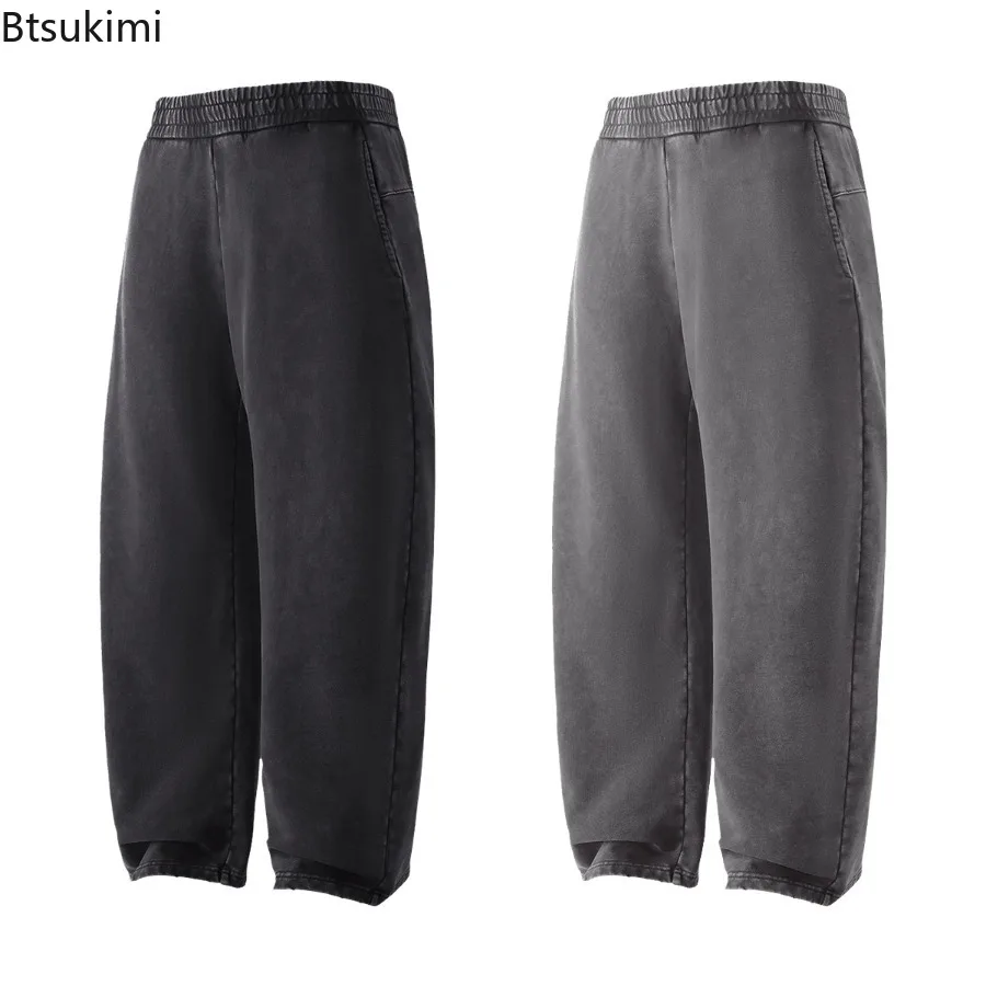 Pantalon de survêtement ample à jambes larges pour homme, Streetwear Vintage, nouvelle collection automne-hiver 2026, 100% coton, couteau incurvé, pantalon de jogging décontracté