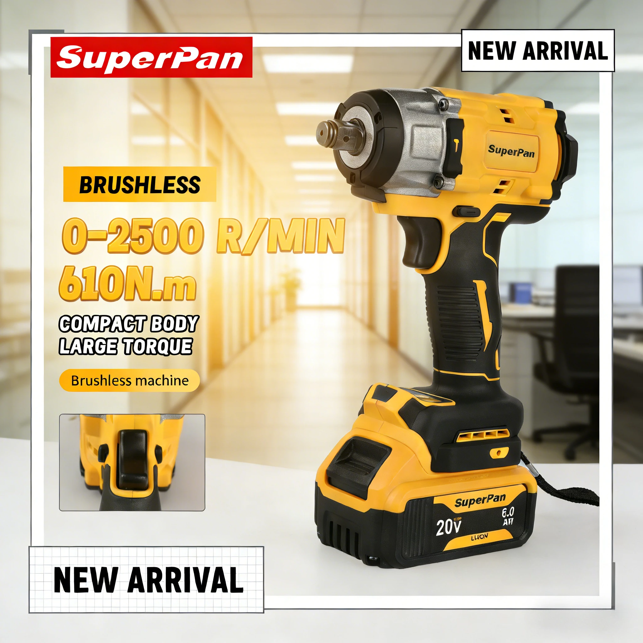 

SuperPan SP922 Impact Wrench LED Working Light For Garage Mechanic Tasks for dewalt 20V battery pin herramientas electricas