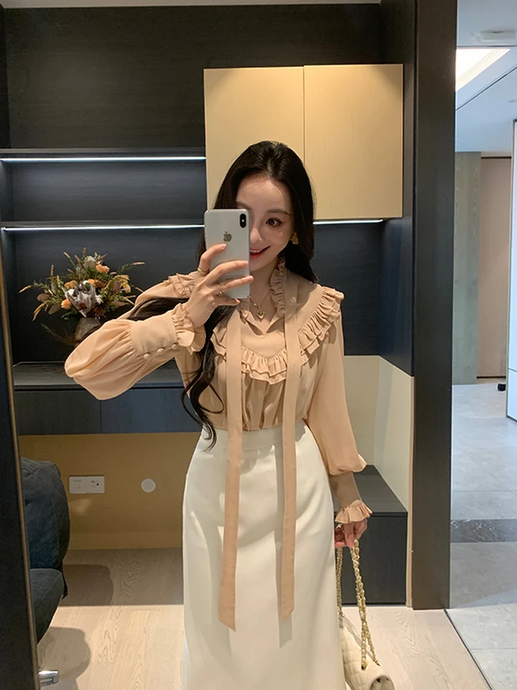 

Весенний комплект из юбки с жемчужным кружевом и блузки с высокой талией, женский модный утягивающий ансамбль XINYI, коллекция Pink Mist для девушек