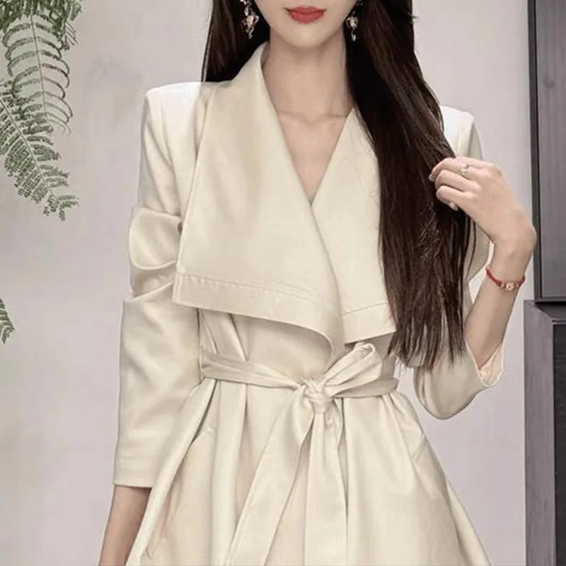 Lace-up Blazer Women's 2025 Autumn New Trench Coat Loose and Slim Long-sleeved Suit Trend