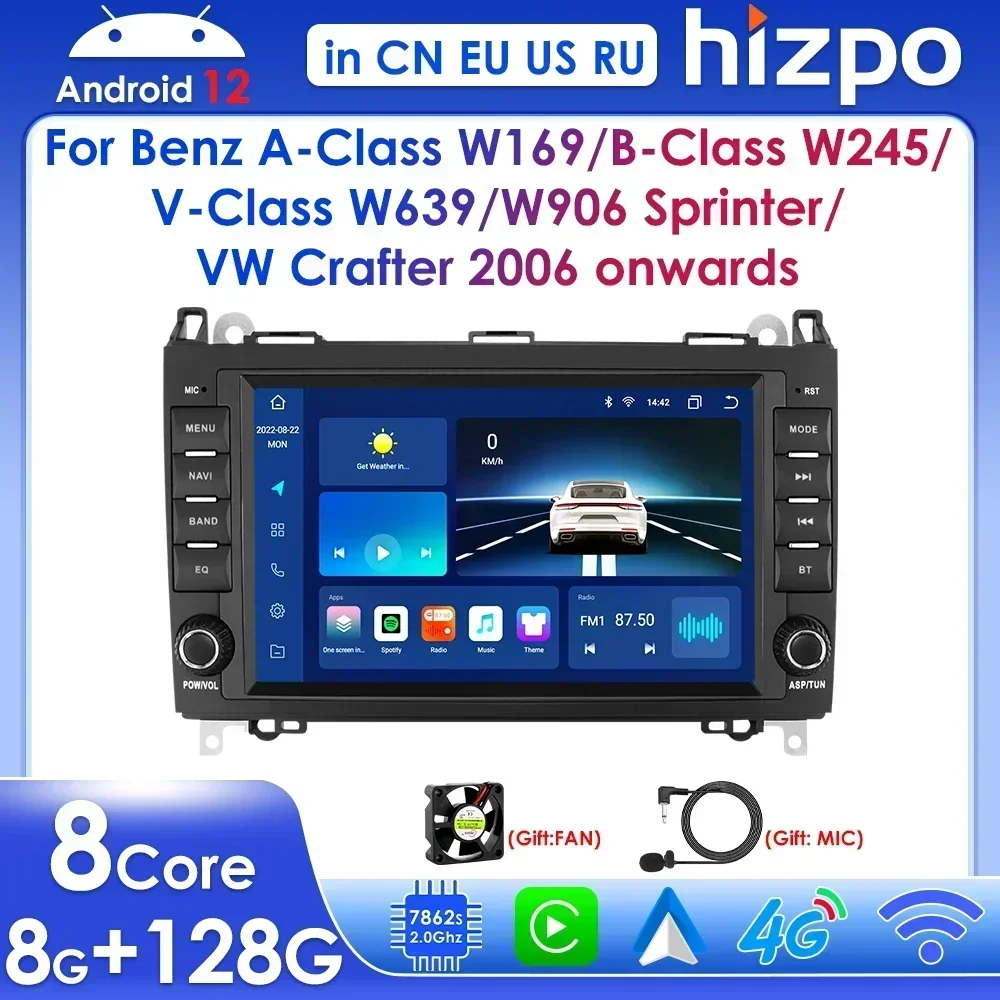 

2din Car Radio Carplay For Mercedes-Benz W639 W169 W245 B200 Viano Vito Sprinter W906 Android 12 Multimedia Player GPS RDS BT 4G