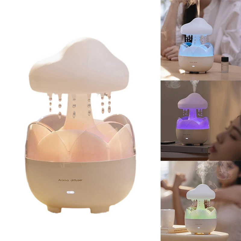 3 In 1 Rain Cloud Water Drip Humidifier With Remote Oil Diffusers Lamp Mushroom Humidifier For Bedroom