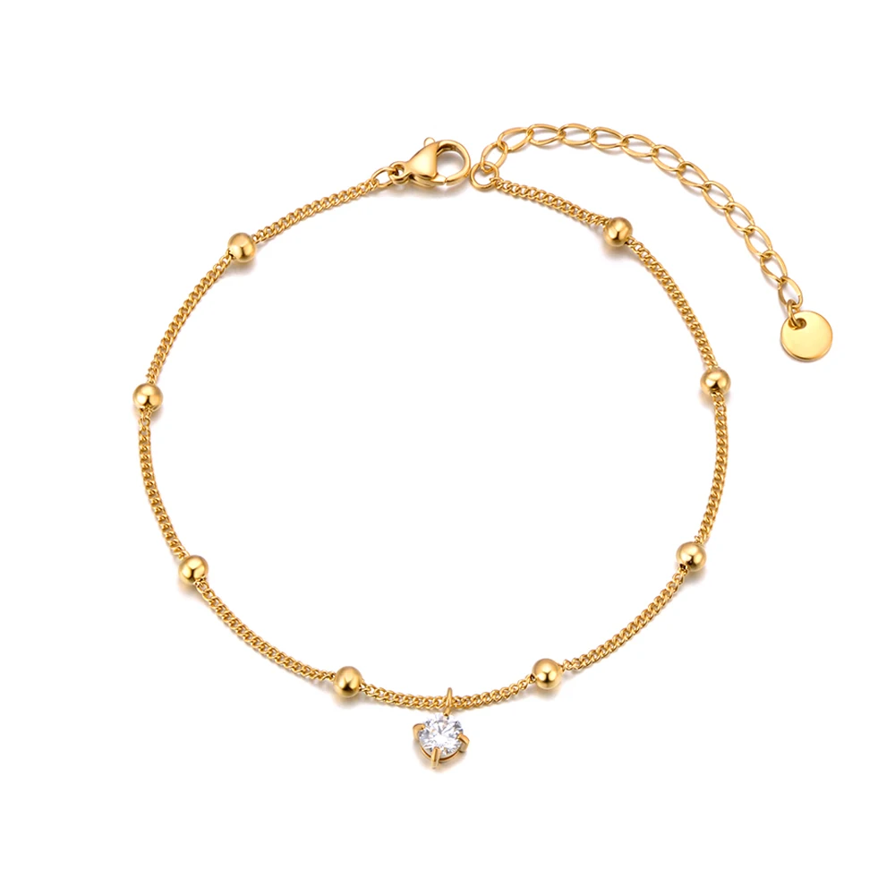 Lokaer Stainless Steel 18K Gold Plated Stylish Anklet for Women Exquisite Cubic Zirconia Chain Waterproof Summer Jewelry A24013