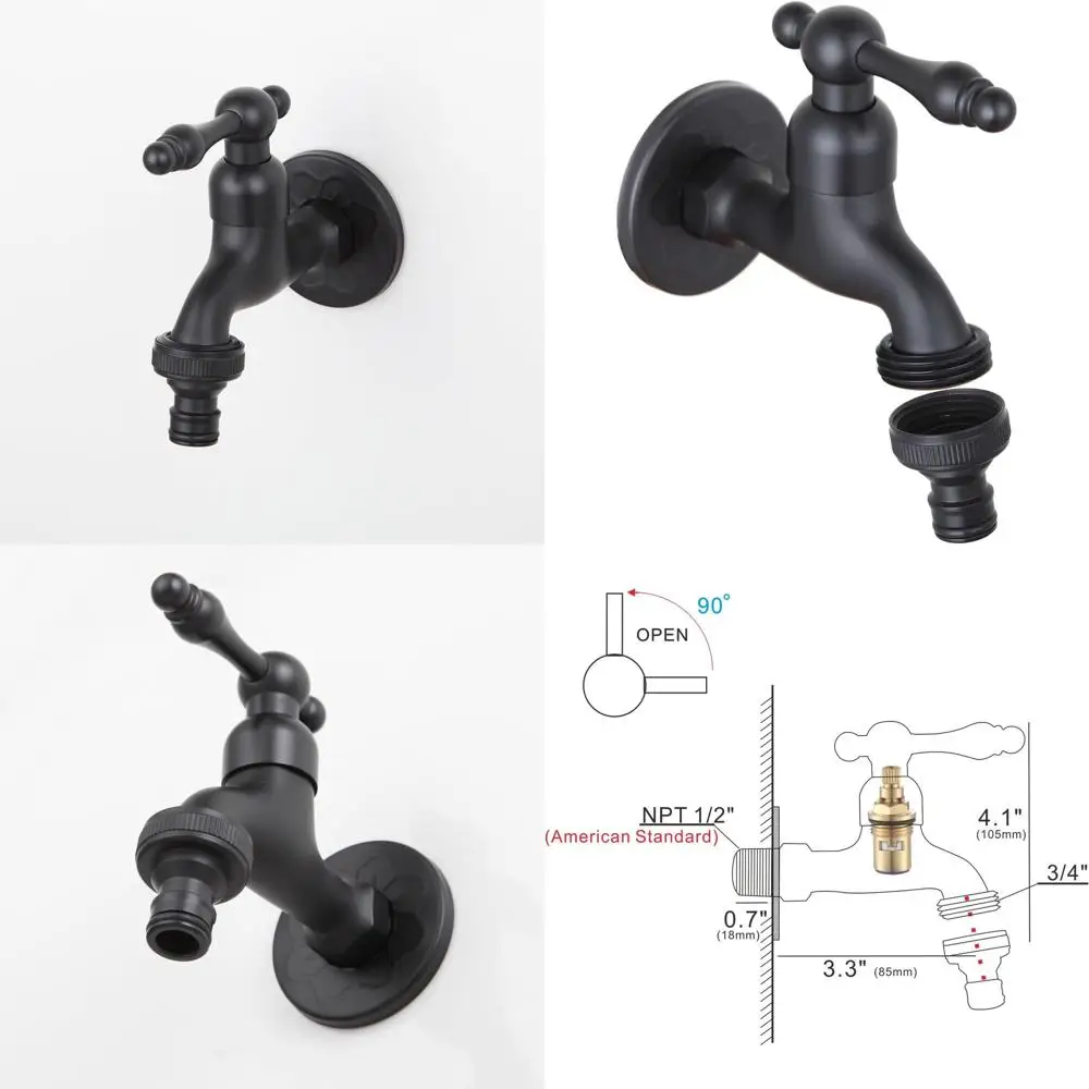 Outdoor Wall-Mounted Hose Faucet for Garden, Basin, and Sink - Brass Tap with Black Finish