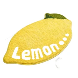 Inyahome Flocking Fruit Lemon Shape Bath Rug Home Entrance Mat Bedroom Bathroom Door Non-Slip Carpet Absorbent Foot Mat