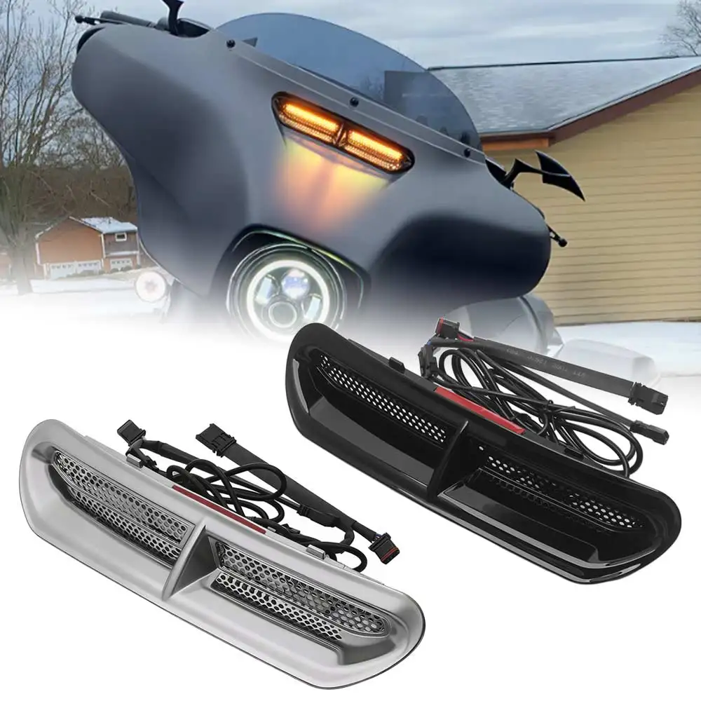 

Brand New Led Vent Trim Turn Light Fits For Harley Electra Glide Street Glide Tri Glide 2014-2025 Flowing Amber Black Chrome