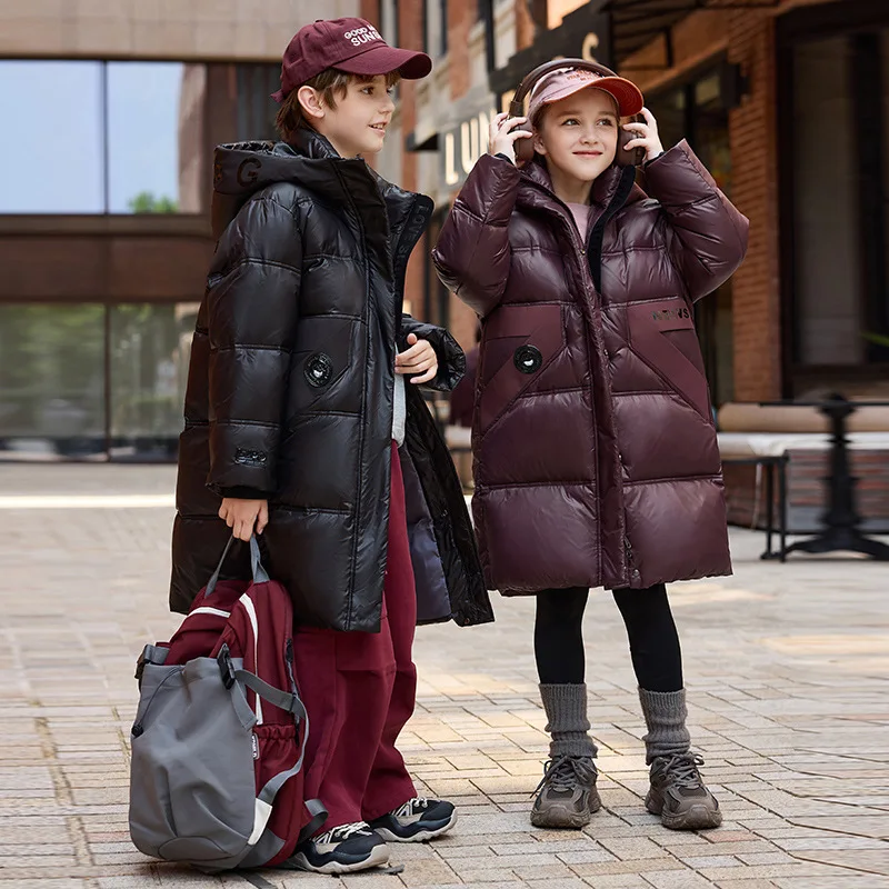 

UNITIM Kids Boys Down Jacket Winter Hooded Letter Print 6-14 Year Boys Windbreaker Coat Korean Thicken Teenager Boys Outerwear