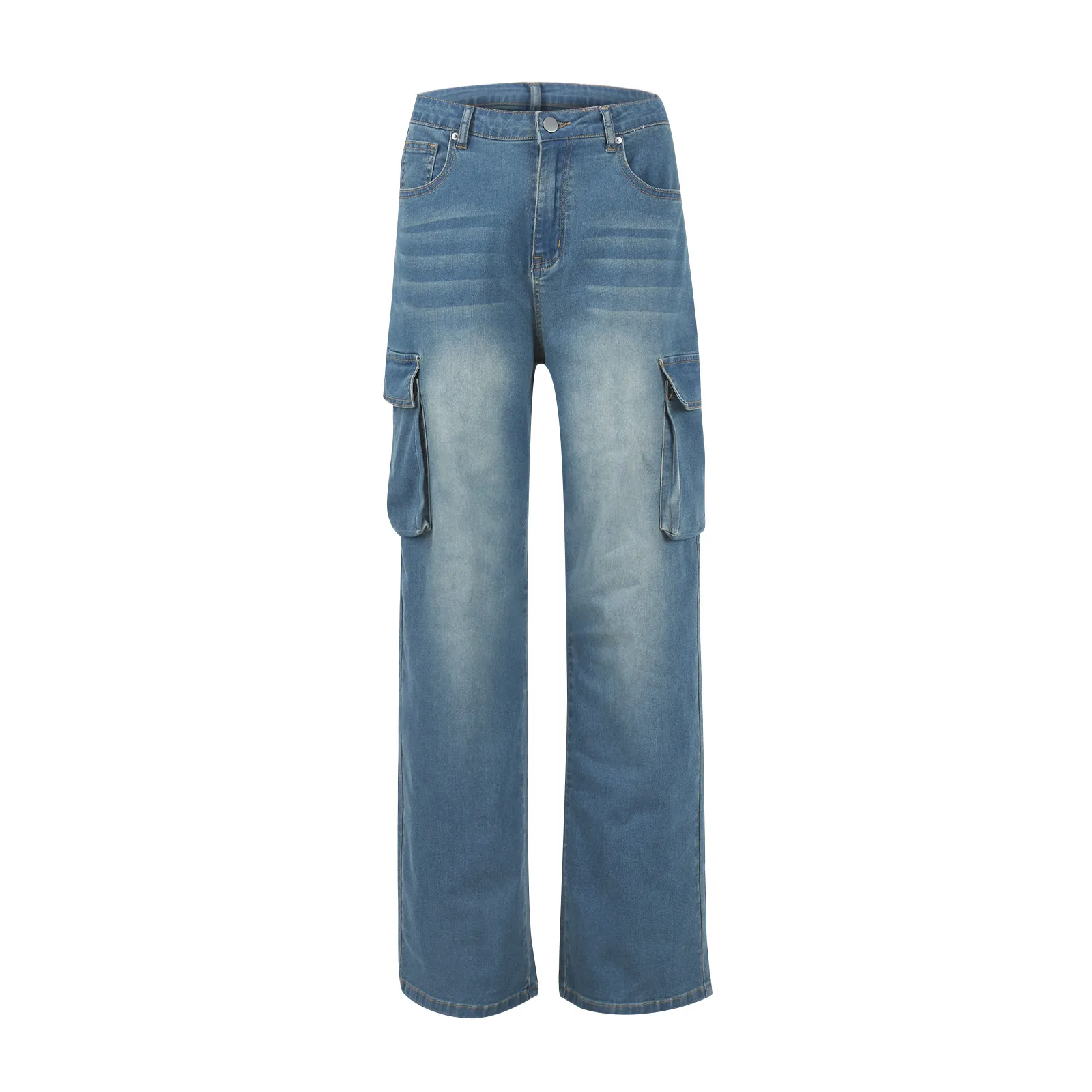 

Ladies' Basic High-Rise Cargo Baggy Jeans Harajuku Aesthetic Street Style Denim Trousers Vintage Straight-Leg Pants