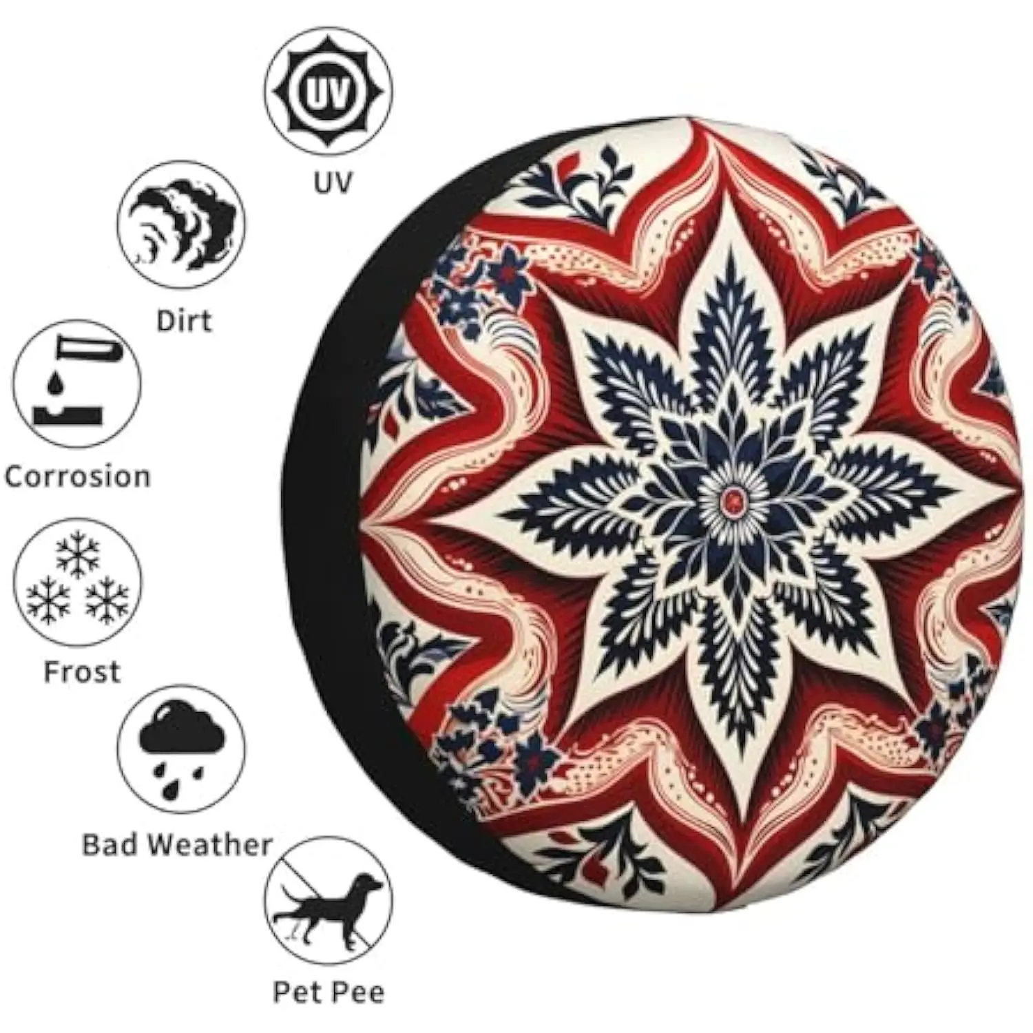 Mandala Star Tire Cover Patriotic USA Flag Flower Waterproof UV Sun Wheel Protector