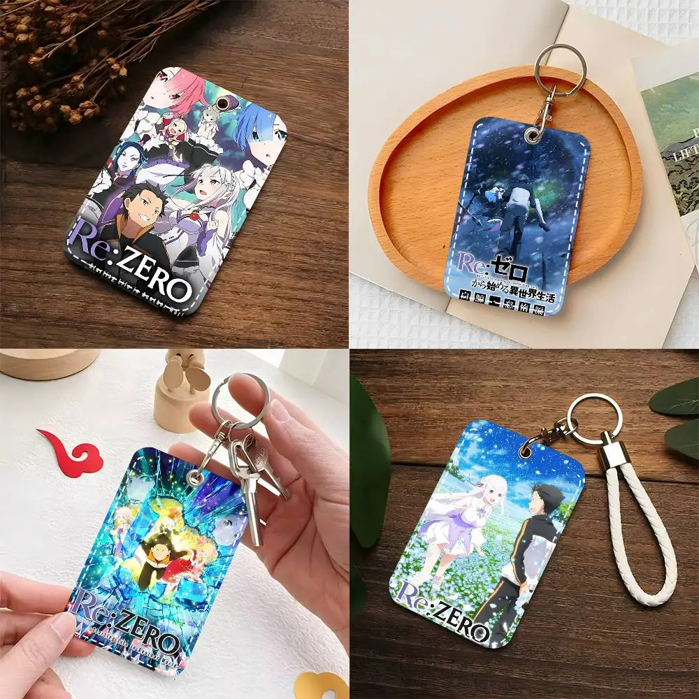 Anime Re Zero-Starting Life In Another World Card Case Keychain Access Card Bag Key Tag Ring Leather Card Holder Key Ring Access