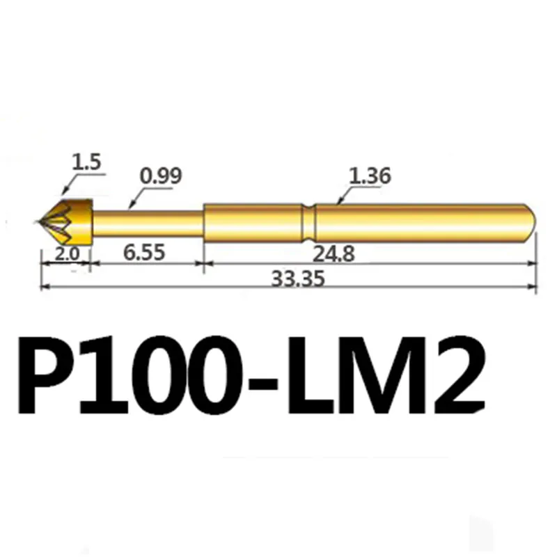 100pcs/pack P100-LM2 Crown Head Spring Test Probe Outer Diameter 1.36mm Needle Length 33.35mm Pogo Pin