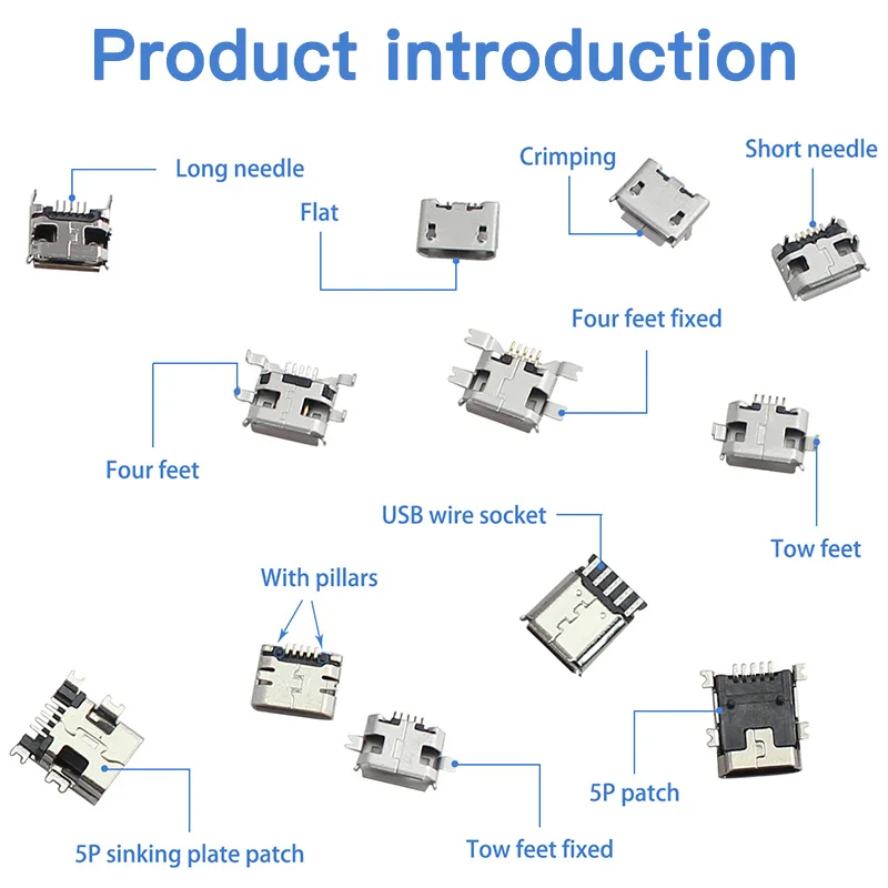 300PCS Micro USB Connector Socket Jack Plug 12Model 24Model USB Connect Set For MP3 Lenovo Huawei Samsung SMD DIP Socket Set Kit