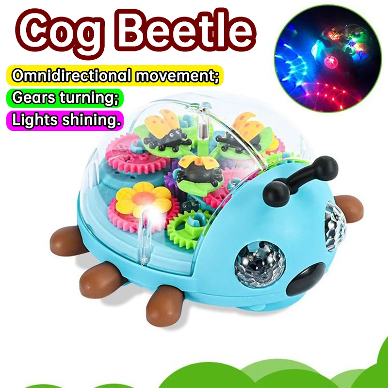Kids Transparent Gear Beetle Toy with Automatic Obstacle Avoidance Walking Function Colorful Lights And Music - Universal Gift