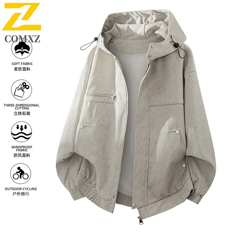 

Men Outdoor Mountaineering Jacket Waterproof Windproof Trekking Softshell Coat Detachable Hood Lightweight Hiking Sports Casual