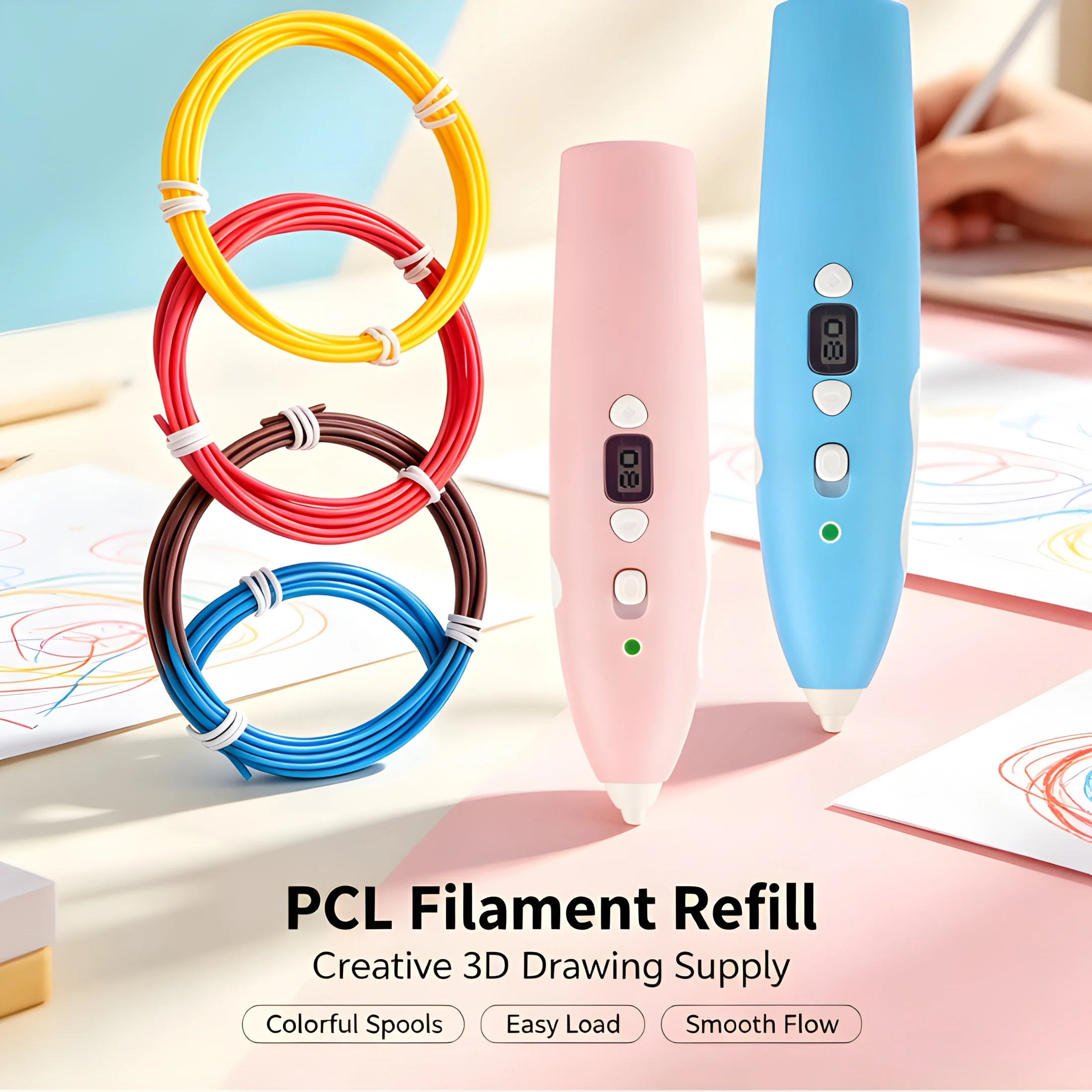3D Drawing Pen Low-Temperature USB Rechargeable Wireless with LED Display DIY Art Craft Pen including PCL Filament