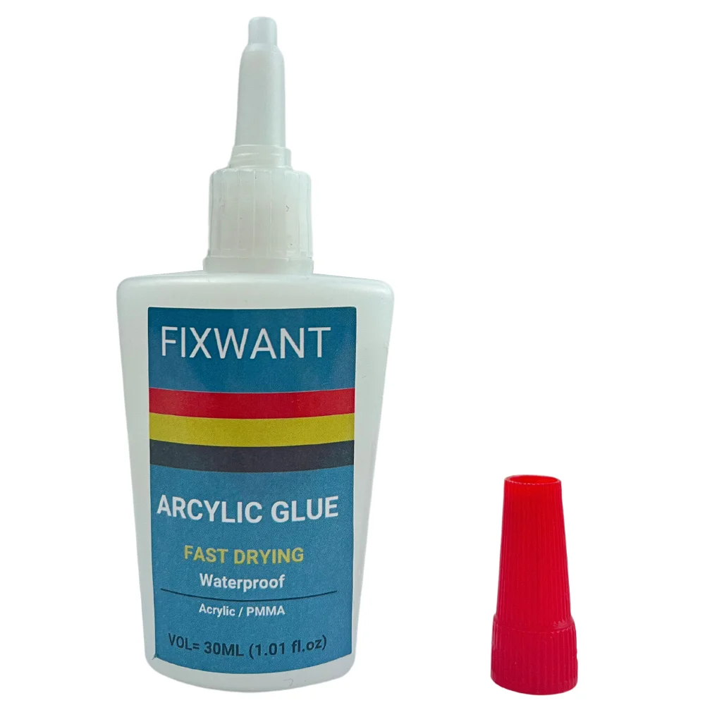 FIXWANT-Colle Acrylique Instantanée Transparente, PMMA Adhésif ABS Plexiglas PVC Plastique PP PC Imperméable à vaccage Rapide, 30ml