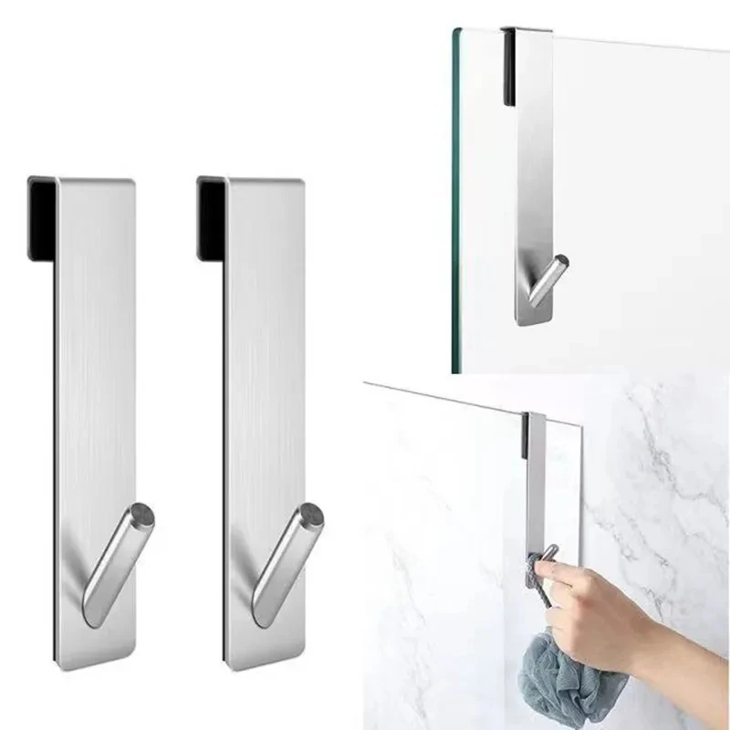 Stainless Steel Over Glass Door Shower Door Back Shower Towel Rack S-Shape Bathroom Bathrobe Hanger Holder Hooks Accessories