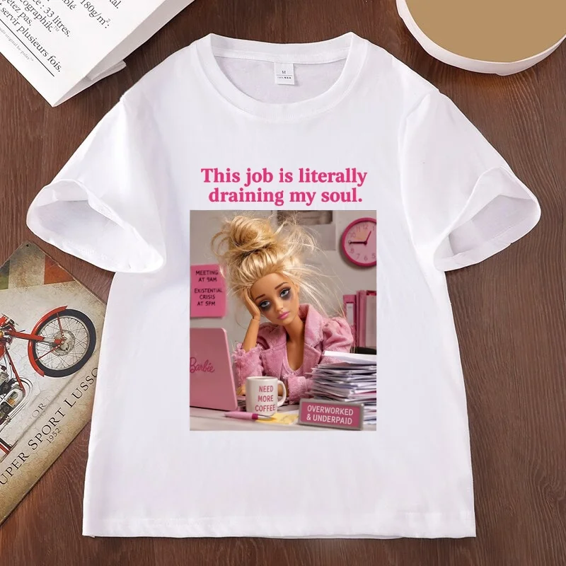 Funny Doll Meme T-Shirt This Job Is Literally Draining My Soul T Shirt Work Meme Tee Casual Round Neck Humor Tee Streetwear