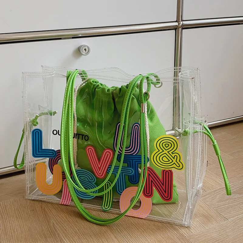 

New Large-capacity Transparent Shoulder Bag for Women with Stylish Letter Print PVC Portable Storage Bag Women's Bag Handbag