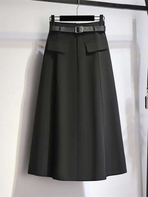 Gray Suit Style Pleated Skirt Elastic Waist A-Line Midi Skirt Spring Summer New Style Korean Style Casual Slimming Skirt image 2