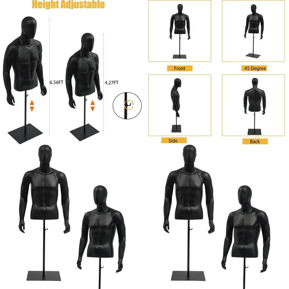 

Манекен швейный мужской регулируемой высоты со съемными руками, черный, для демонстрации одежды и розничной торговли