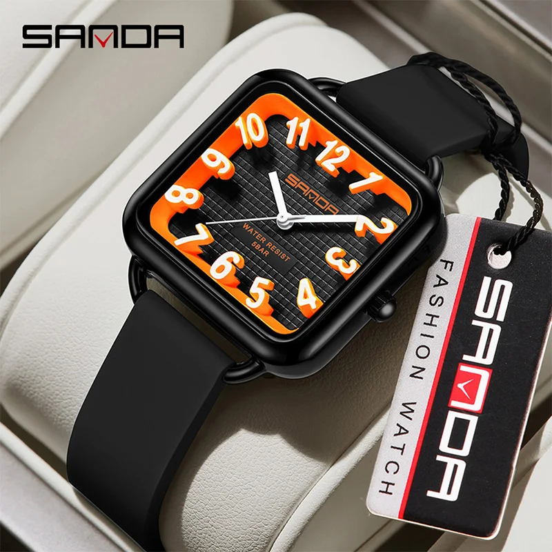 SANDA New Fashion Quartz Watch for Women Delicate Minimalism Stereo Dial Silicone Strap Waterproof Sports Ladies Wristwatch