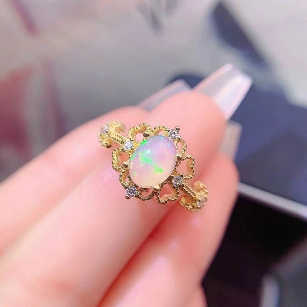 KJJEAXCMY New Jewelry Natural Women's White Opal Ring 925 silver inlay Colorful and splendid High clarity supports detection