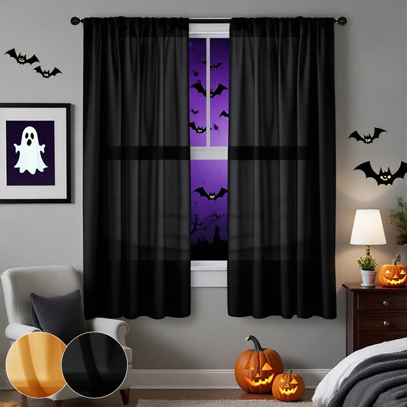 Halloween Solid Color Sheer Curtains Suitable for Party Living Room Balcony Bay Window Home Decoration 1/2PCS