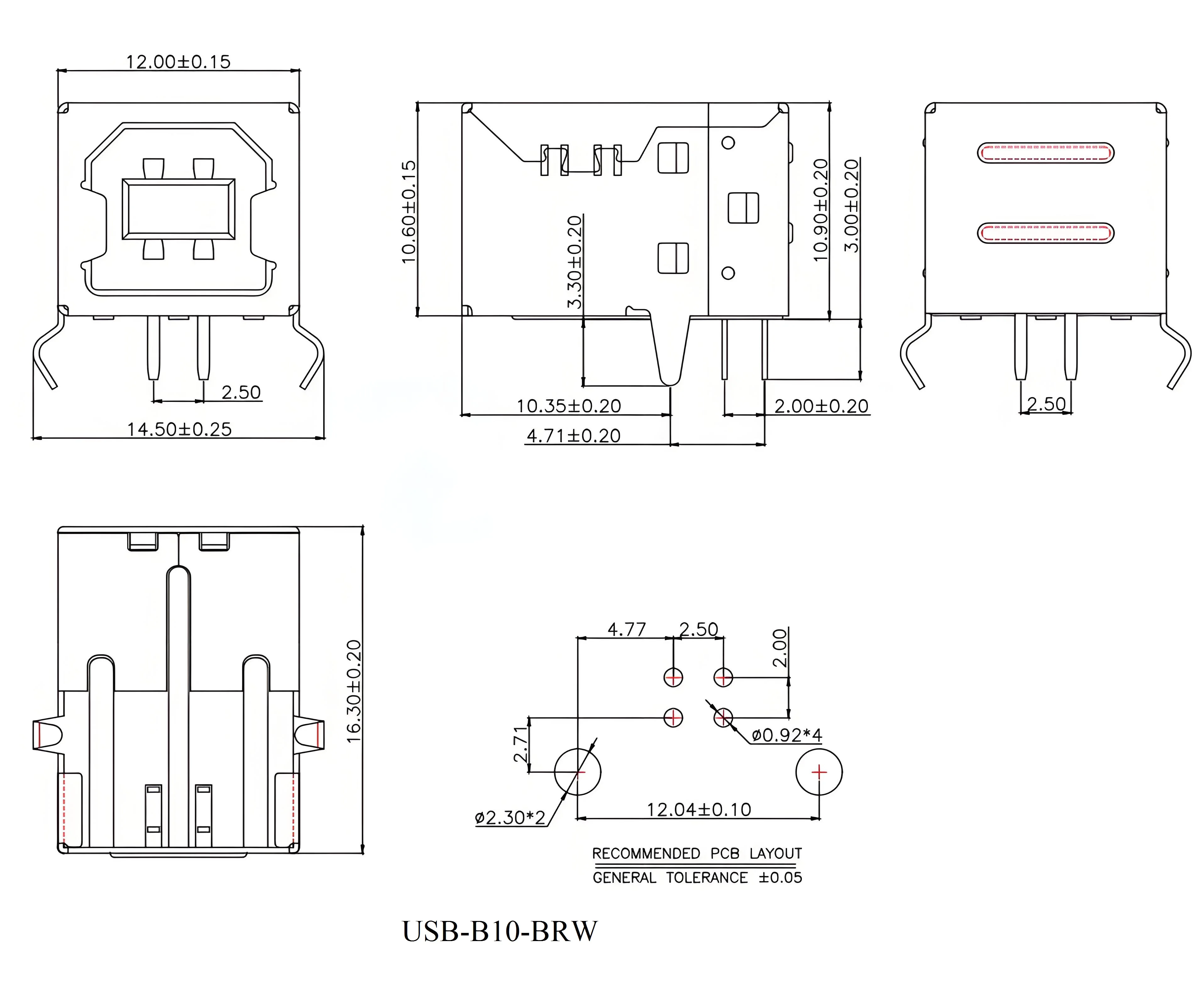 10 piezas/Usb-B10-Brw Usb-B12-Brw conector USB