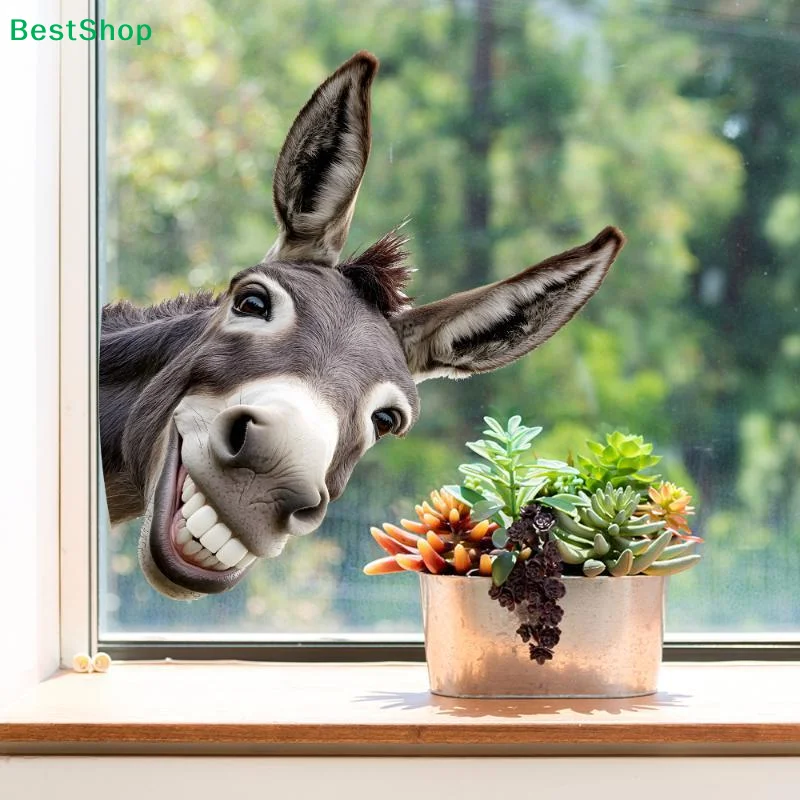 Funny Grinning Donkey Window Sticker Waterproof Self Adhesive Easy Removal For Home Living Room Decor