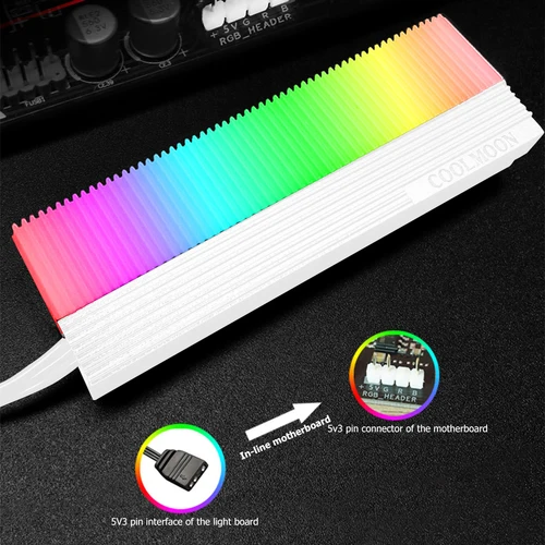Imagen 2 del producto COOLMOON-disipador térmico de aleación de aluminio para ordenador, enfriador con almohadilla térmica de 5V, 3 pines, ARGB, NVME SSD, para M.2 2280, CM-M2A M.2 2280