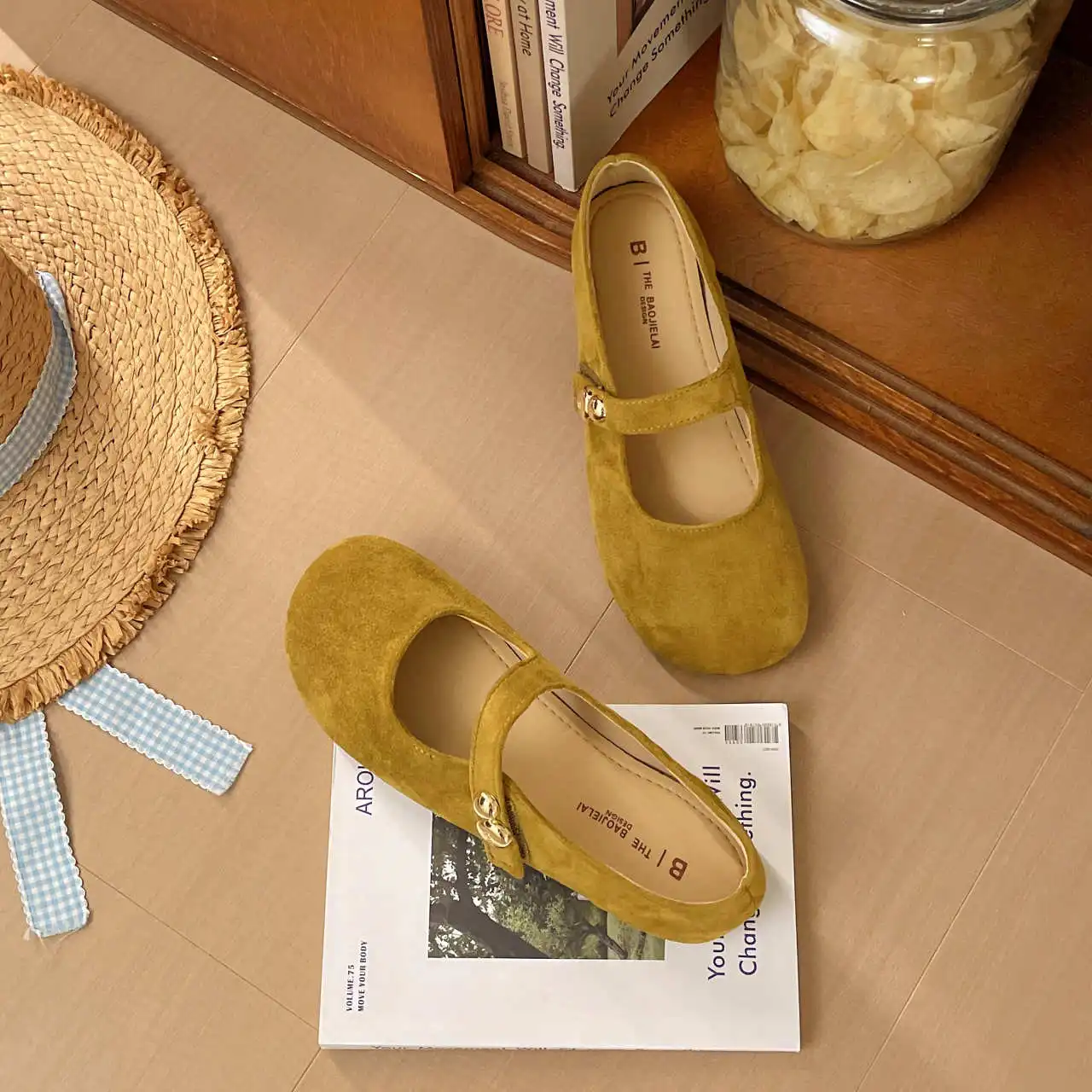 Zapatillas de ballet de poliuretano transpirables para mujer, de diseño cómodo, con punta redonda, fáciles de poner, ligeras, elegantes, ideales para el uso diario en la oficina.