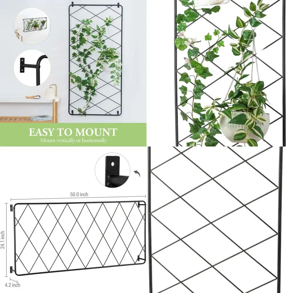 

24 x 50 Outdoor Wall-Mounted Metal Trellis, Black Lattice for Climbing Plants, 1 Panel