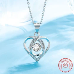 Real 925 Sterling Silver High Quality Jewelry Crystal Zircon Heart Pendant Necklace For Women Fashion FQL23257WH