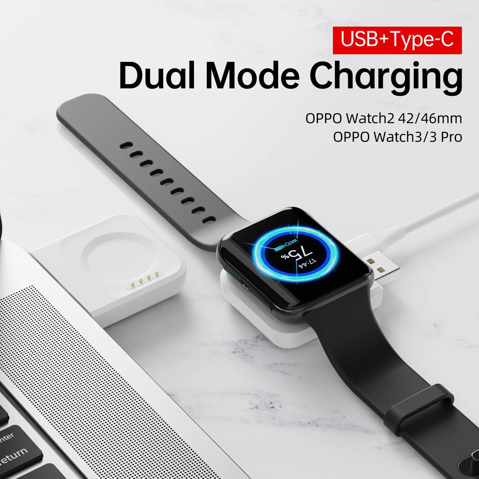 

SIKAI Type C Charging Cord Portable USB Wireless Charger Travel Cordless Charger Magnetic Quick Charger for Oppo Watch 2 Watch 3