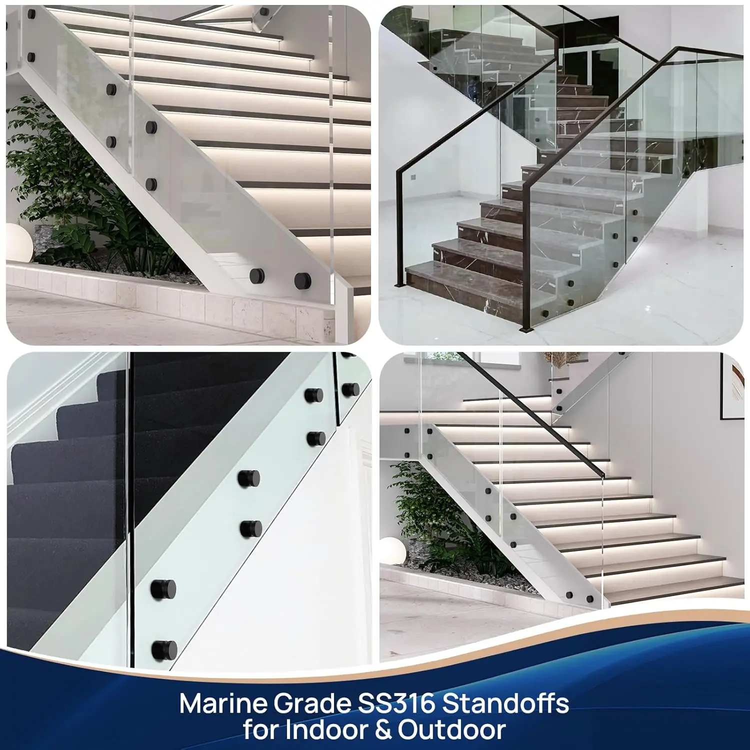 10 Pack Marine Grade SS316 Solid 1.32lb Heavy Duty Glazen Reling Standoff voor Balkon Trap Balustrade Beugel, 2 "Gla