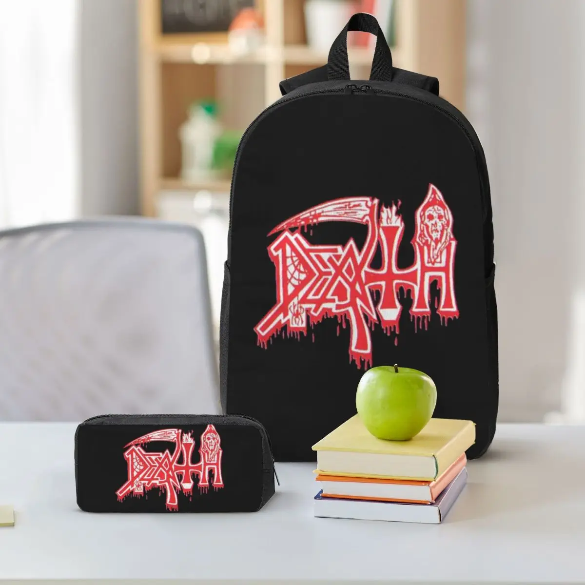Death Band Rock Band Metal Music Backpack Student BookBag School Bag Shoulder Bags 3ps Insulated Lunch Bag Pencil Case