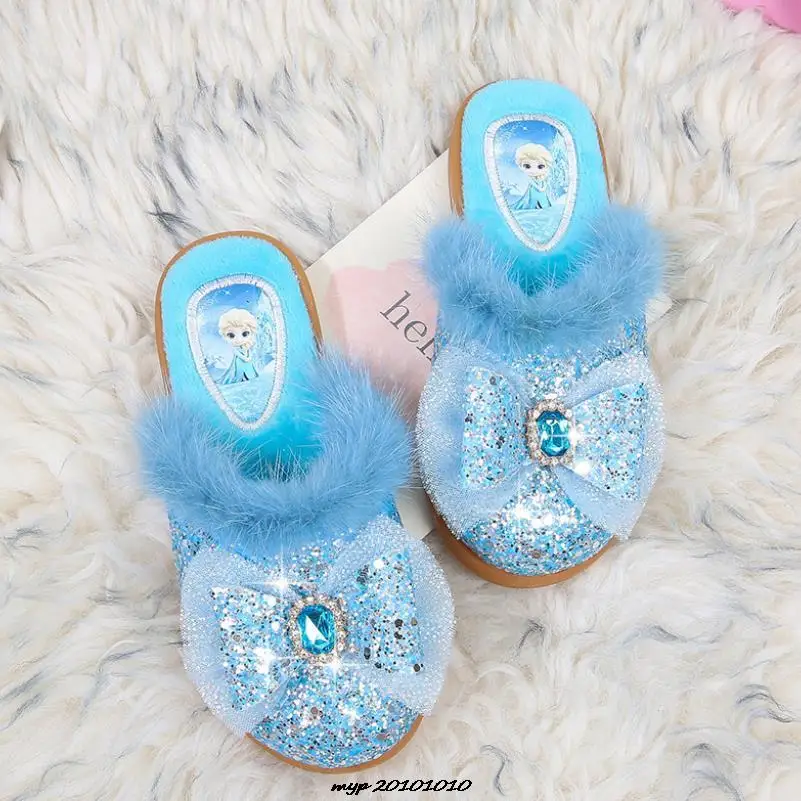 Frozen Children\'s Slippers Elsa Shoes Princess Warm Children Winter Lovely Disney Shoes Little Girls Soft Bottom Home Shoes Flat