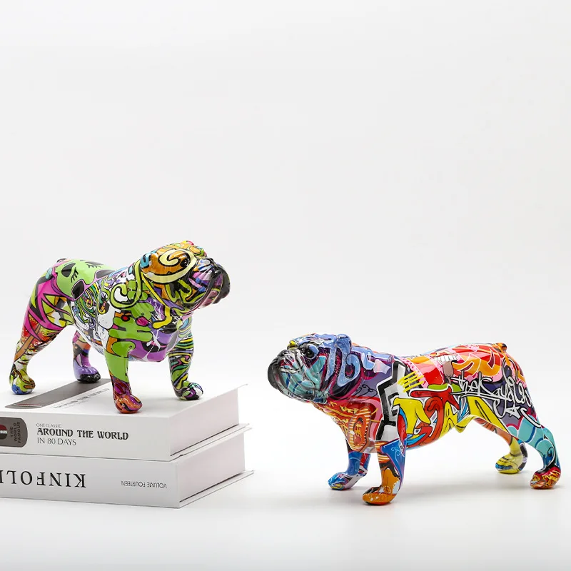 Decoration Creative Art Colorful Animals Small English Bulldog Resin Crafts Home Color Modern Simple Office Desktop Craft