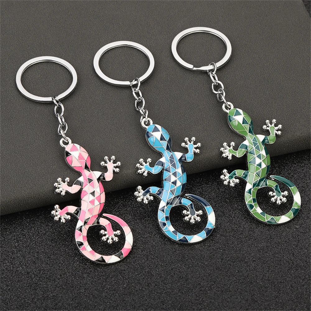 Creative Enamel Lizard Charms Keychains Metal Animal Gecko Charms Keyrings Bag Pendant Car Trinket Key Rings Accessories Gift