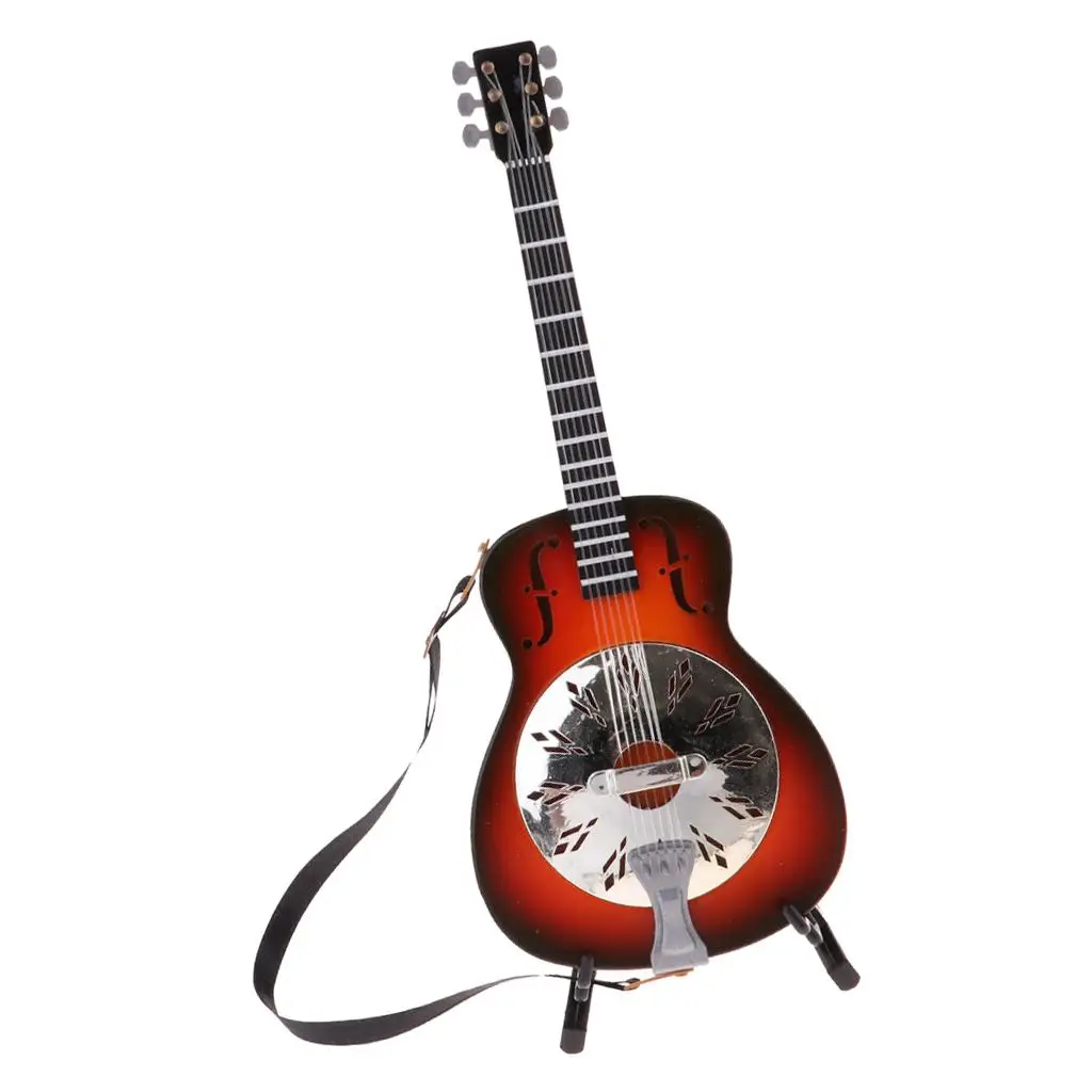 1/6 ação 2 polegadas bonecas instrumento musical acessório modelo de guitarra de madeira com decoração de suporte # 5