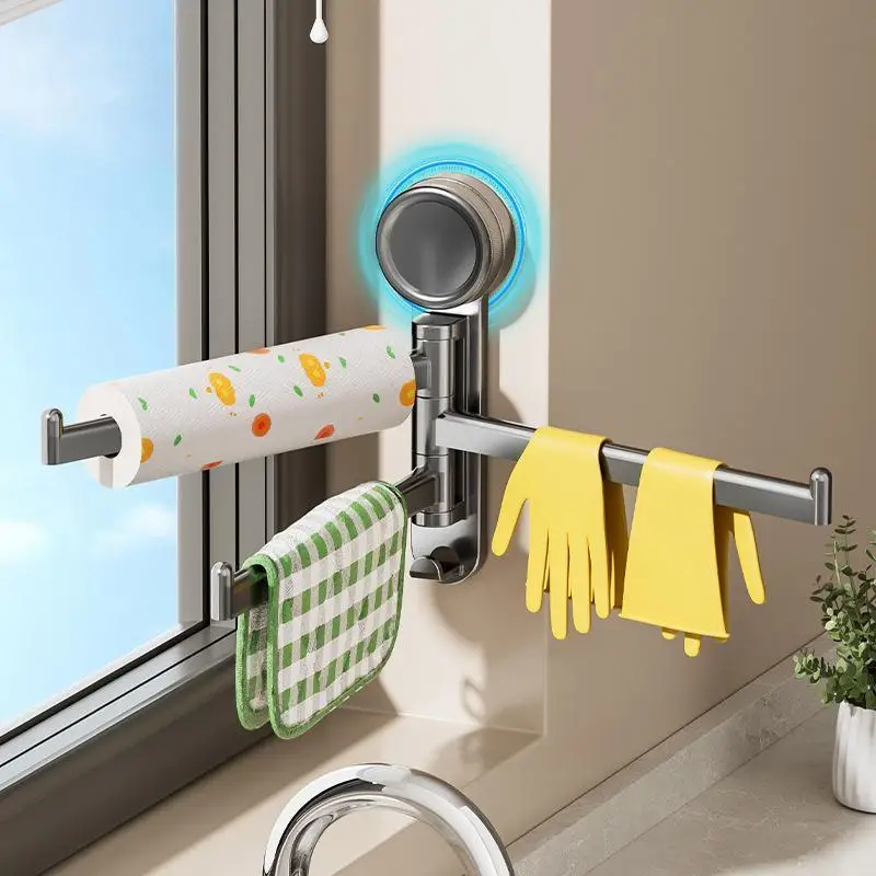 Swivel Towel Rack, 3-Arm Suction Cup Towel Holder, Thicken Aluminum Swing Out Towel Bar, Rustproof Space Saving Towel Hanger