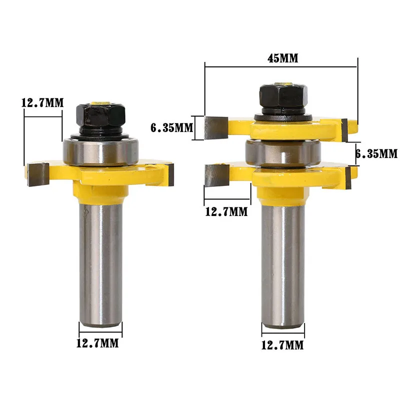 2pcs 1/4 1/2 inch Shank Tongue & Groove Joint Assemble Router Bits Milling Cutter T Shape Woodworking Cutting Tools