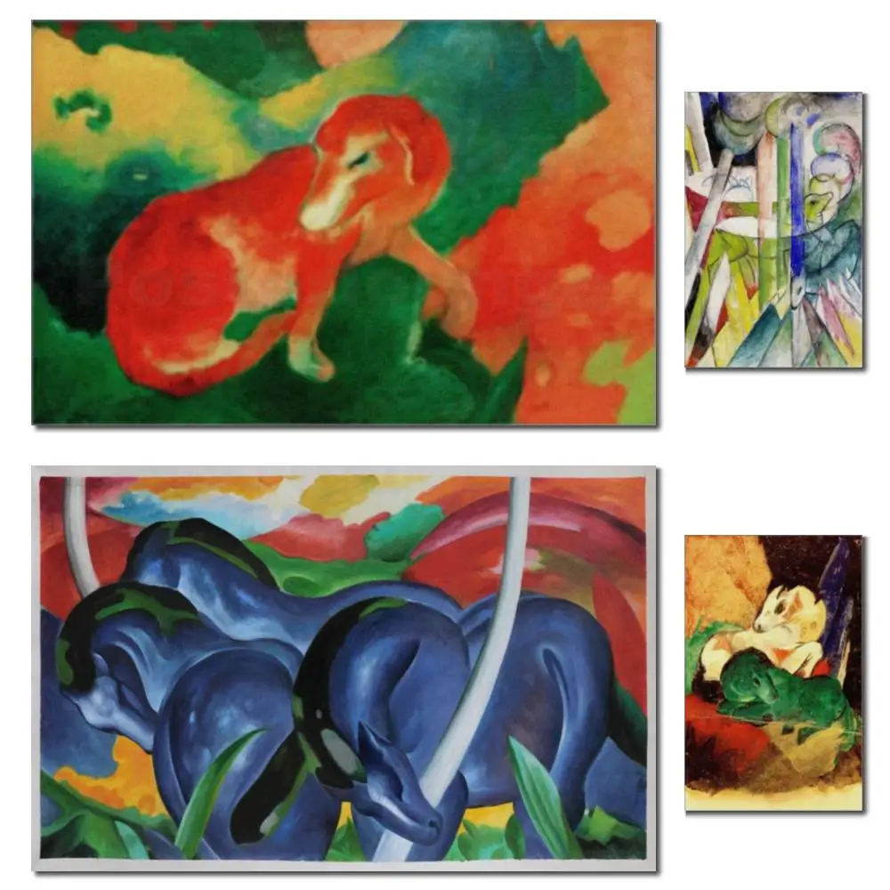Contemporary Abstract Art Painting On Canvas Franz Marc The Large Blue Horse Handmade Animail Artwork for Sitting Room Decor
