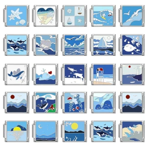 Blaue Meereswellen Perlen für DIY -Herstellung, Schiff, Surf, Seestern, Muscheln, Wal, Möwe, Armband, Charme, Edelstahl, Italienisch, Geschenke, 9mm 8 Hauptverkaufsstar Ninja Steel - №3