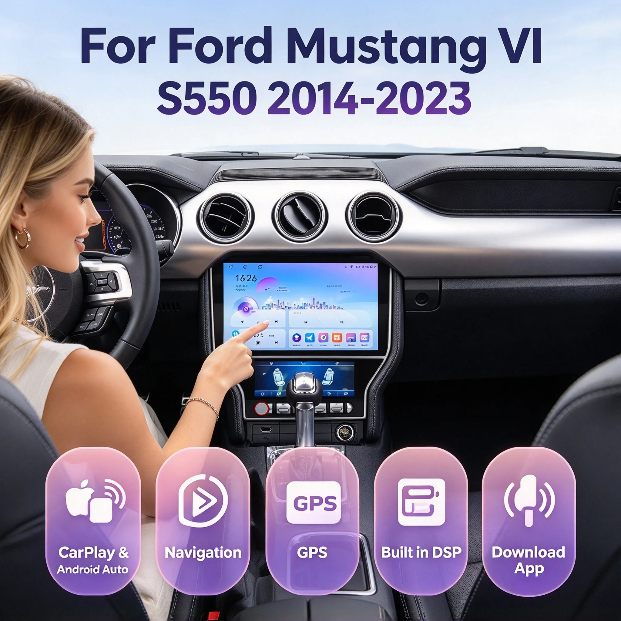 CarPlay GPS Touch Screen Multimedia Video Player Head Unit For Ford Mustang VI S550 2014-2023 11.5 Inch Android15 Car Stereo